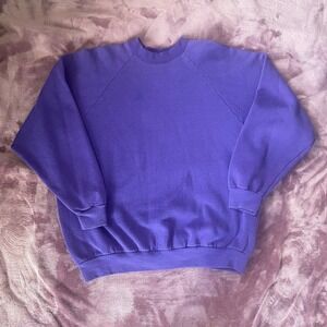 VTG 80s Blank Fruit of the Loom Crewneck Sweatshirt Pullover 50/50 USA Purple XL